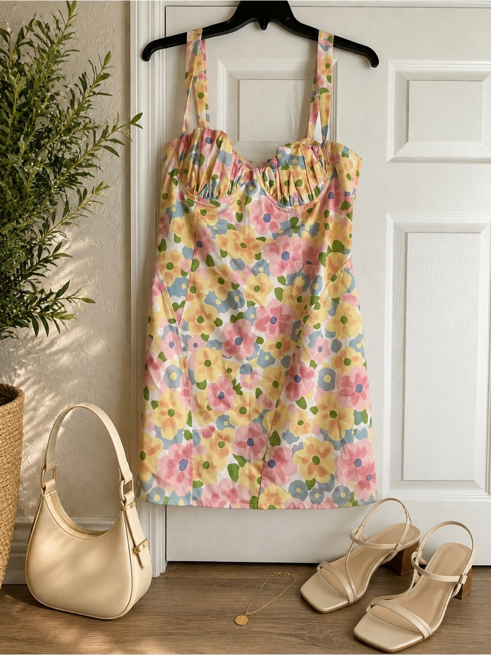 Princess Polly Pastel Floral Mini Dress in Pink, Yellow, Blue & Green